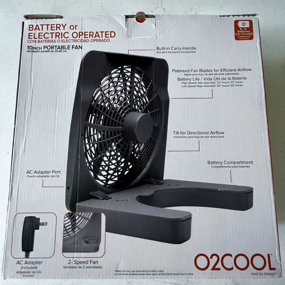 O2Cool 10-Inch Portable Fan Battery/Electric Operated Adjustable Tilt 2-Speed Co - Picture 4 of 5